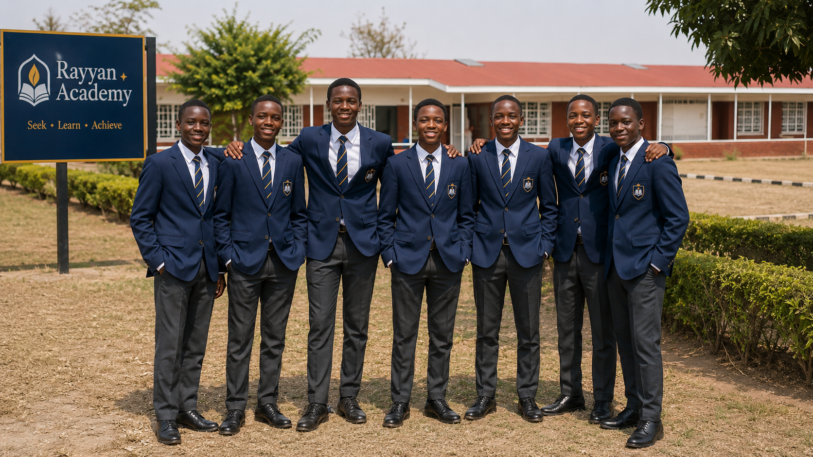 Rayyan Academy students standing together on the school grounds